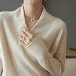 Wool Knit Sweater Women Cross-Bust Round Neck Long Sleeve