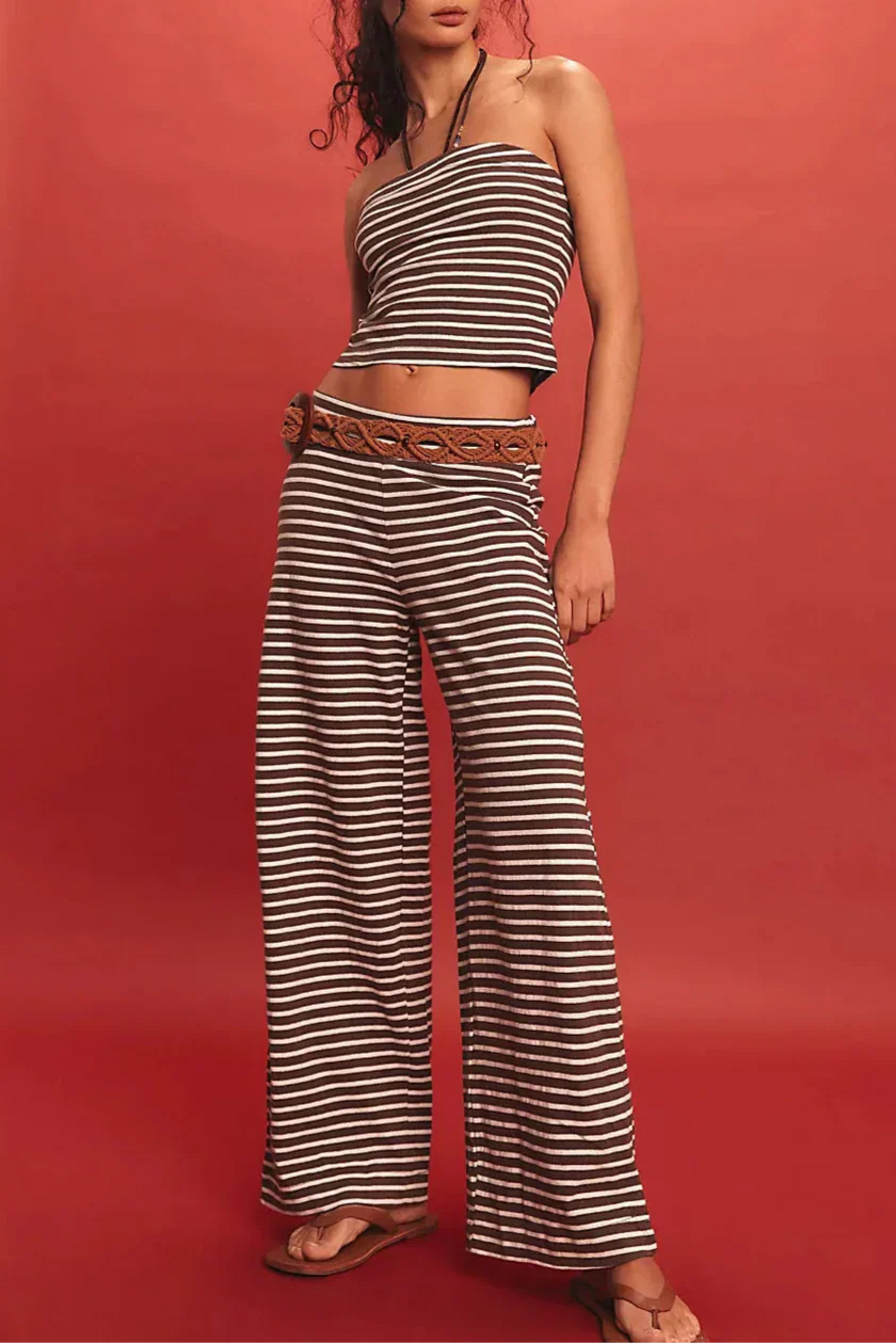 Women's loose knit wide-leg trousers by FJØRNA, pull-on style, soft and comfortable knit pants for women.