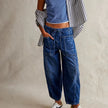 FJØRNA women's cotton pull-on jeans, stylish and comfortable pants with a classic fit, shown in a neutral color.