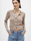 FJØRNA women's longline button-front knit cardigan, cozy long-sleeve women’s top with a relaxed fit and front buttons.