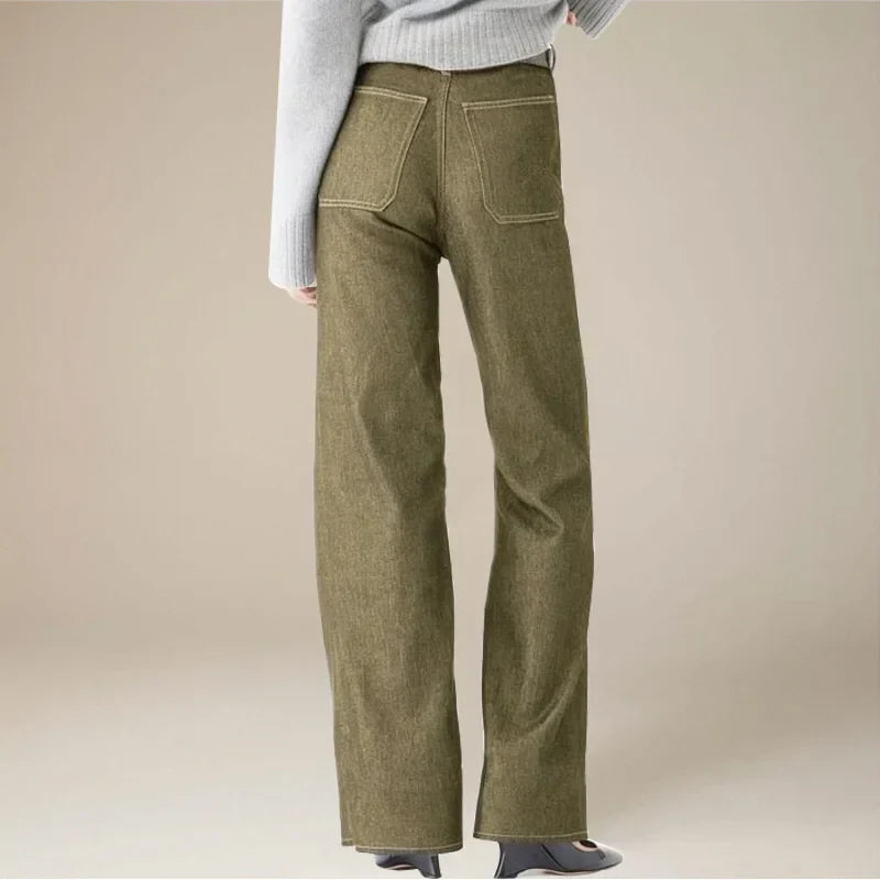 FJØRNA women's cotton wide-leg jeans with high waist, relaxed fit, and classic denim look, shown on a model.