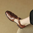 FJØRNA women's Italian leather adjustable strap brown sandals, stylish and comfortable shoes for warm weather.