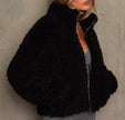 Sherpa Jacket Women Cropped Zip Stand Collar Winter