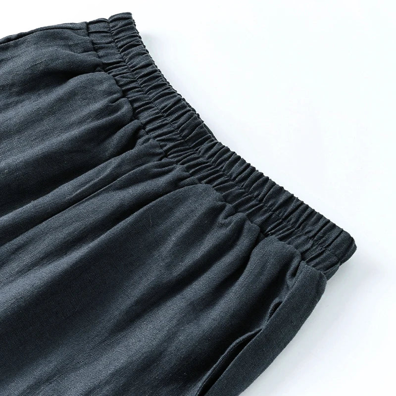 FJØRNA women's linen wide-leg trousers with drawstring waistband, pull-on style, lightweight and comfortable for casual wear