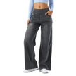 Women’s lace jeans by FJØRNA, high-waist wide-leg pants with intricate lace detailing, styled for a fashionable look.