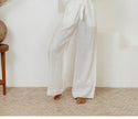 FJØRNA linen wide-leg loose pull-on pants for women, relaxed fit trousers with a comfortable, flowing design.