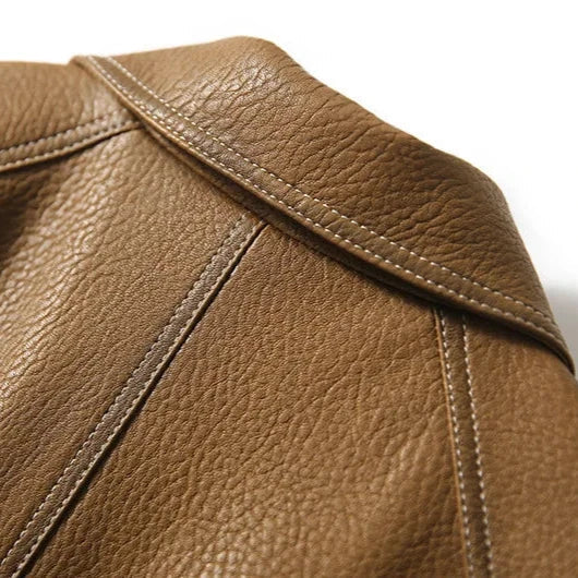 Faux Leather Jacket Women Utility Turn-Down Collar