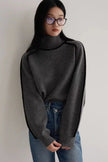 Turtleneck Sweater Women Contrast Seam Relaxed Fit