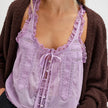 FJØRNA women's lace cami top with front tie, featuring delicate lace fabric and adjustable straps for a stylish, feminine look.