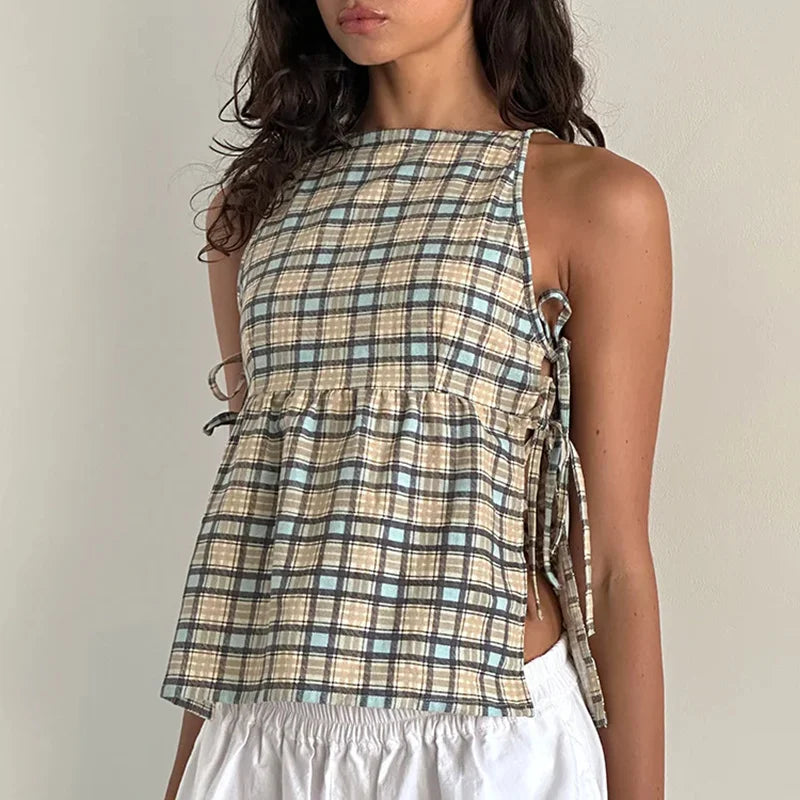 Cotton Blend Tank Top Women Bow Strap Sleeveless