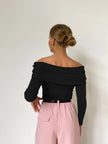 FJØRNA ribbed knit off-shoulder women's top with mock neck, stylish and comfortable for casual wear