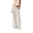 Blue denim wide-leg drawstring women's jeans by FJØRNA, relaxed fit pants with a casual, comfortable style.