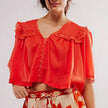FJØRNA white cropped cotton blouse for women with lace trim, stylish ladies' top with a feminine, lightweight design.