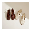 FJØRNA women's brown Italian leather woven slingback sandals with open toe and ankle strap, stylish and comfortable footwear.