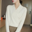 Wool Knit Sweater Women Cross-Bust Round Neck Long Sleeve