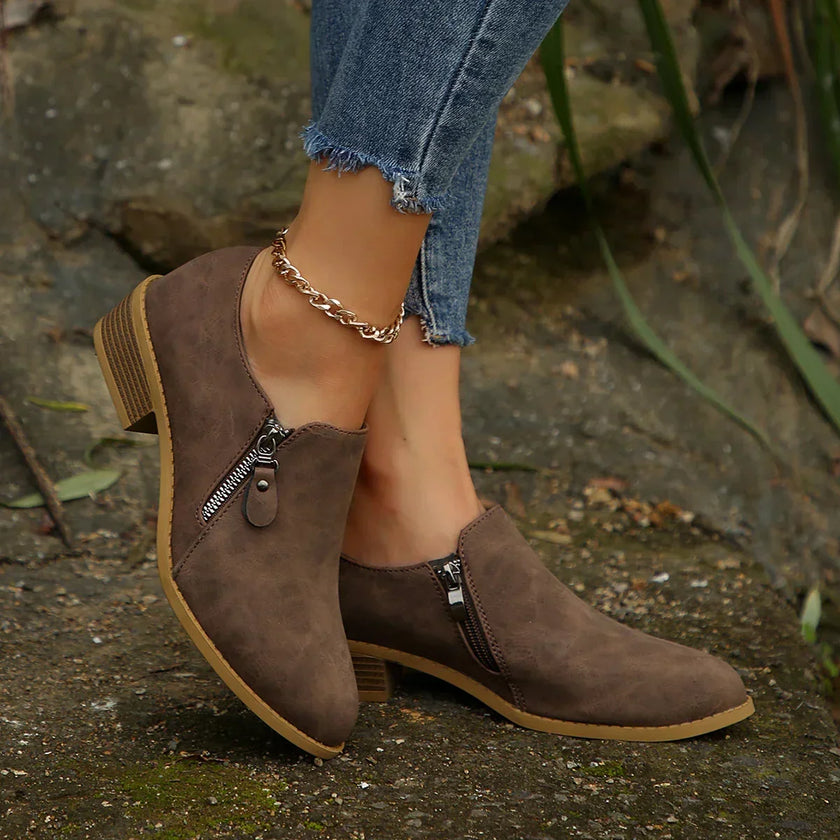Maia | Women's SleekShield Zip Up Ankle Boots with Leather Comfortable Casual