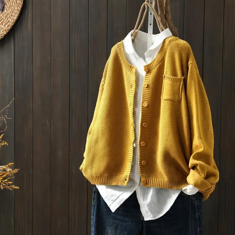 Button Up Cardigan Relaxed Fit Medium Weight Knit Cardigan Sweater | Mariel
