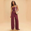 Women's loose knit wide-leg trousers by FJØRNA, pull-on style, soft and comfortable knit pants for women.