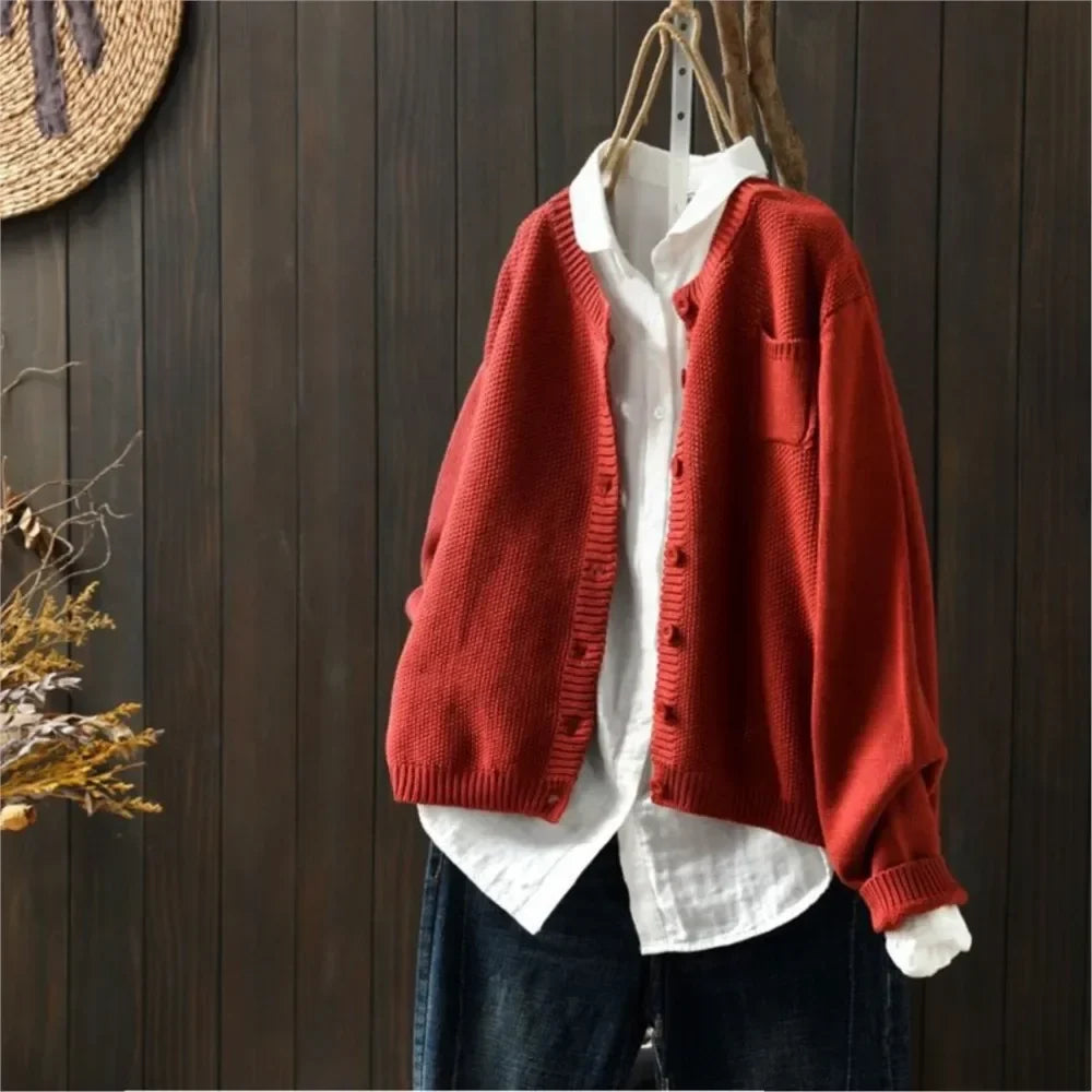 Button Up Cardigan Relaxed Fit Medium Weight Knit Cardigan Sweater | Mariel