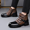 Ankle Boots Leather Side Zip Buckle Strap Layered Fold Winter Boots | Ines