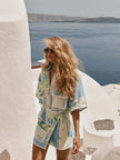FJØRNA cotton linen wide-leg women's trousers with drawstring waist, loose pull-on style, in a relaxed, comfortable fit.