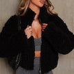 Sherpa Jacket Women Cropped Zip Stand Collar Winter
