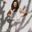 FJØRNA women’s linen cropped culotte trousers with wide-leg design, lightweight and breathable for a stylish, relaxed fit.