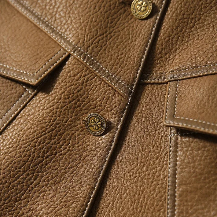 Faux Leather Jacket Women Utility Turn-Down Collar