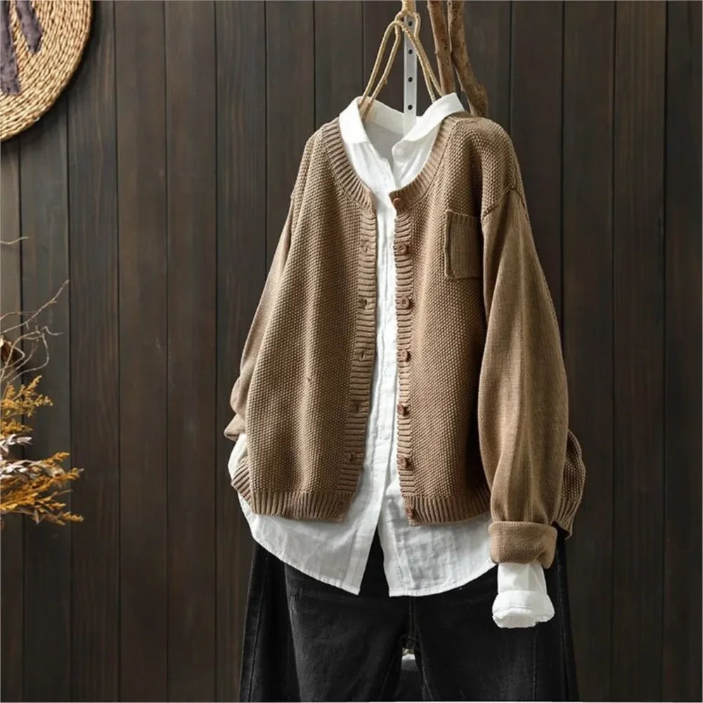 Button Up Cardigan Relaxed Fit Medium Weight Knit Cardigan Sweater | Mariel