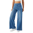 Women’s wide-leg lace jeans with high waist by FJØRNA, featuring intricate lace design and relaxed fit for stylish comfort.