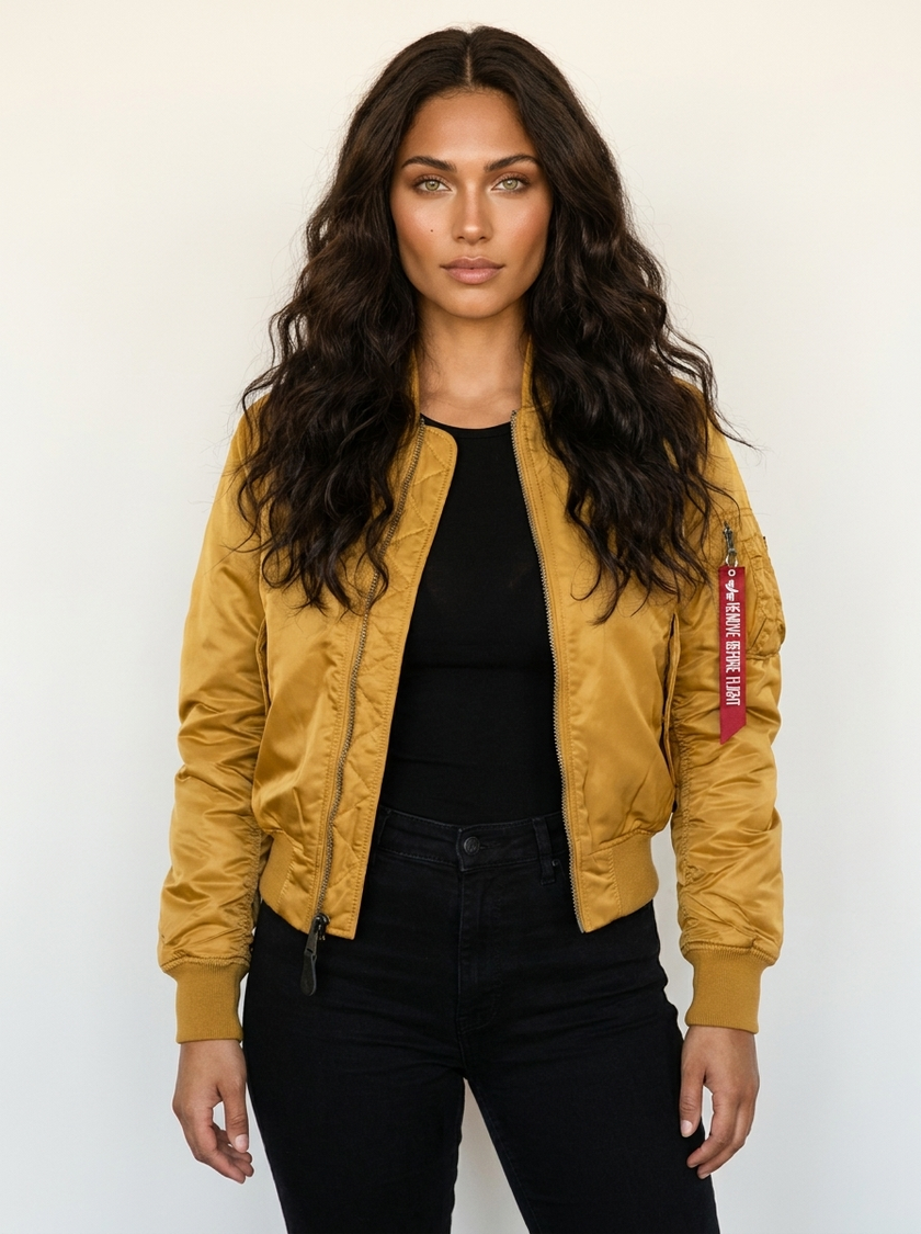 Bomber Jacket Women Satin Utility Pockets Classic