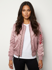 Bomber Jacket Women Satin Utility Pockets Classic