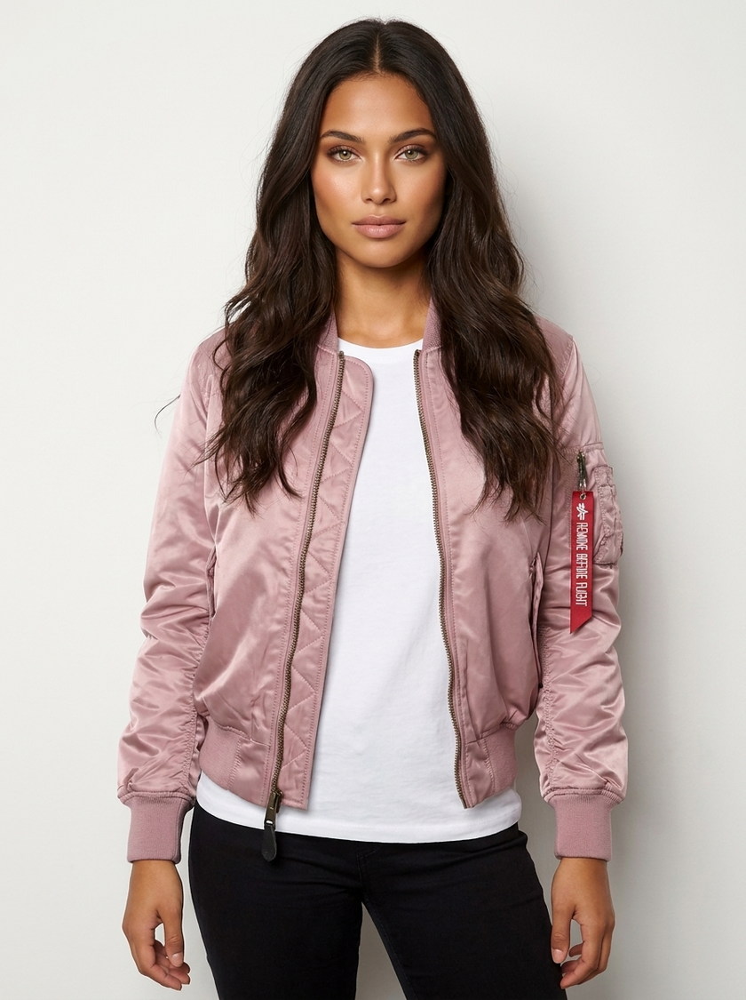 Bomber Jacket Women Satin Utility Pockets Classic