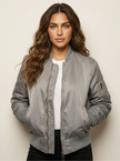 Bomber Jacket Women Satin Utility Pockets Classic