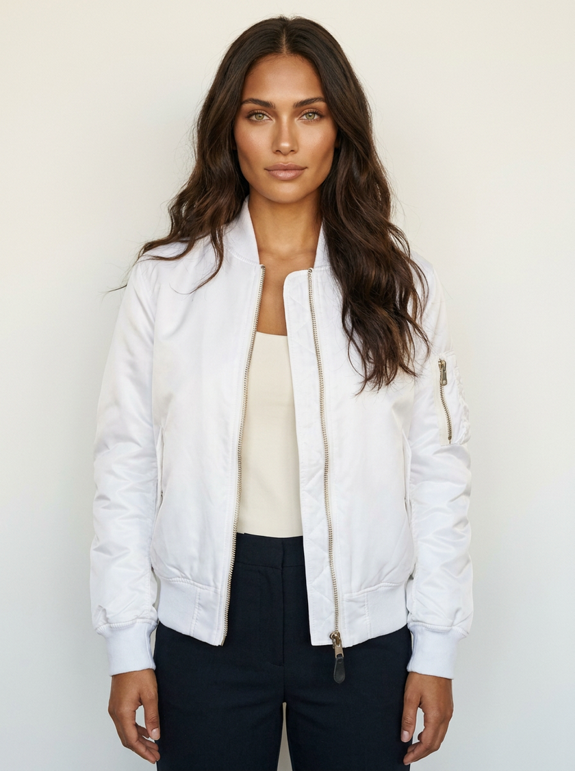 Bomber Jacket Women Satin Utility Pockets Classic