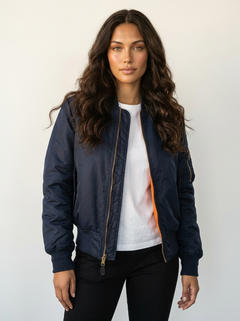 Bomber Jacket Women Satin Utility Pockets Classic