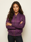 Bomber Jacket Women Satin Utility Pockets Classic