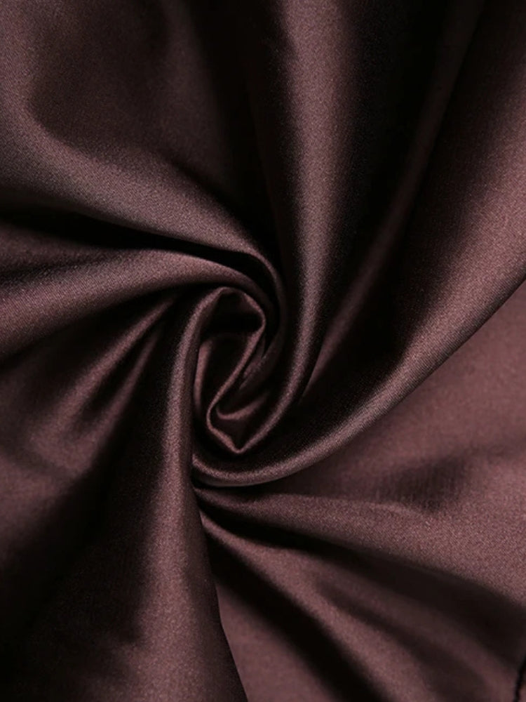 FJØRNA satin ruffled women's mini dress with a flirty, layered design, perfect for parties and cocktail events.