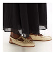 FJØRNA brown Italian leather woven slingback sandals for women with open toe and adjustable strap.