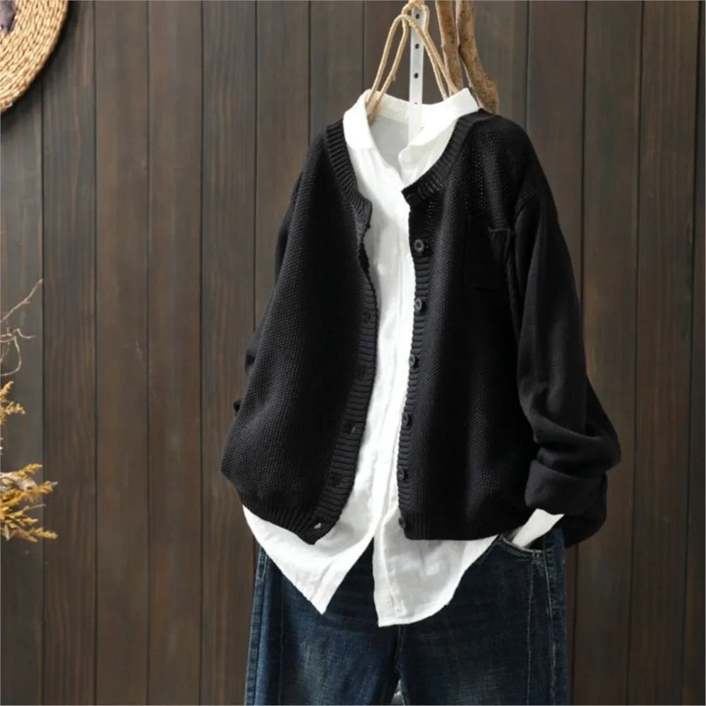 Button Up Cardigan Relaxed Fit Medium Weight Knit Cardigan Sweater | Mariel