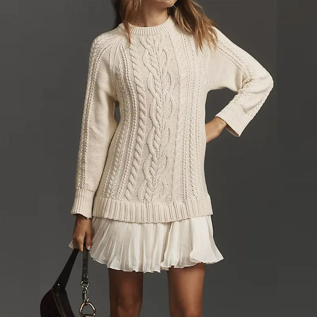 None | Women's Chic Cable Knit Sweater Pullover with Cozy for Winter