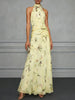 FJØRNA Jasmine floral halter wedding guest dress with a flowy silhouette and delicate floral print, perfect for special occasions.