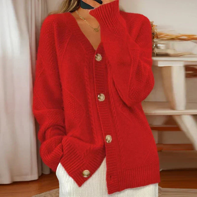Charita | Women's Classic Cable Knit Cardigan Sweater with Cozy for Everyday