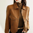 Faux Leather Jacket Women Utility Turn-Down Collar