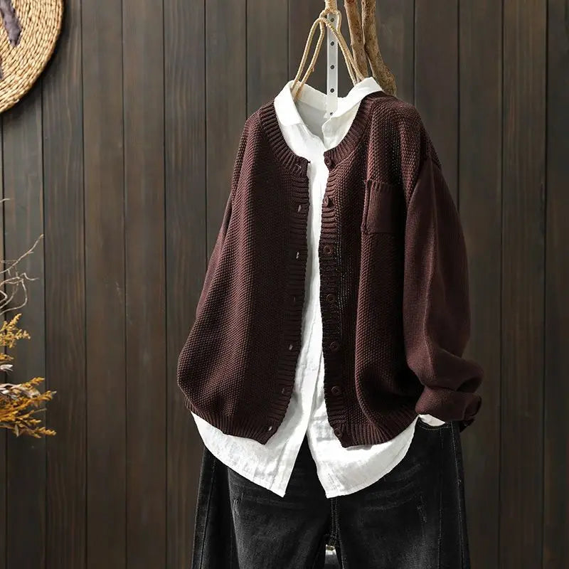 Button Up Cardigan Relaxed Fit Medium Weight Knit Cardigan Sweater | Mariel