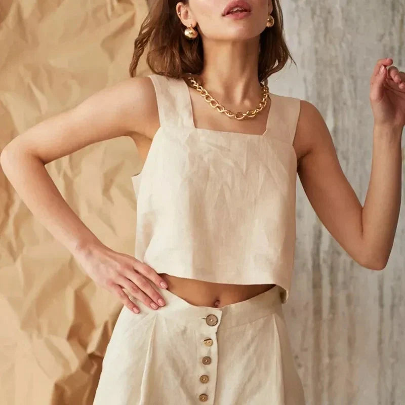 FJØRNA knit wide-leg trousers for women, loose pull-on pants with a relaxed fit and comfortable style, shown in neutral fabric.
