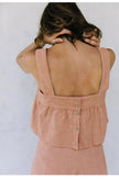 FJØRNA women's linen cropped culotte trousers with wide leg design, lightweight breathable fabric, and relaxed fit.