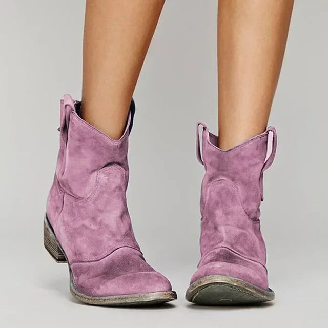 Vintage | Women's Cowboy Ankle Boots with Leather Comfortable Casual Everyday