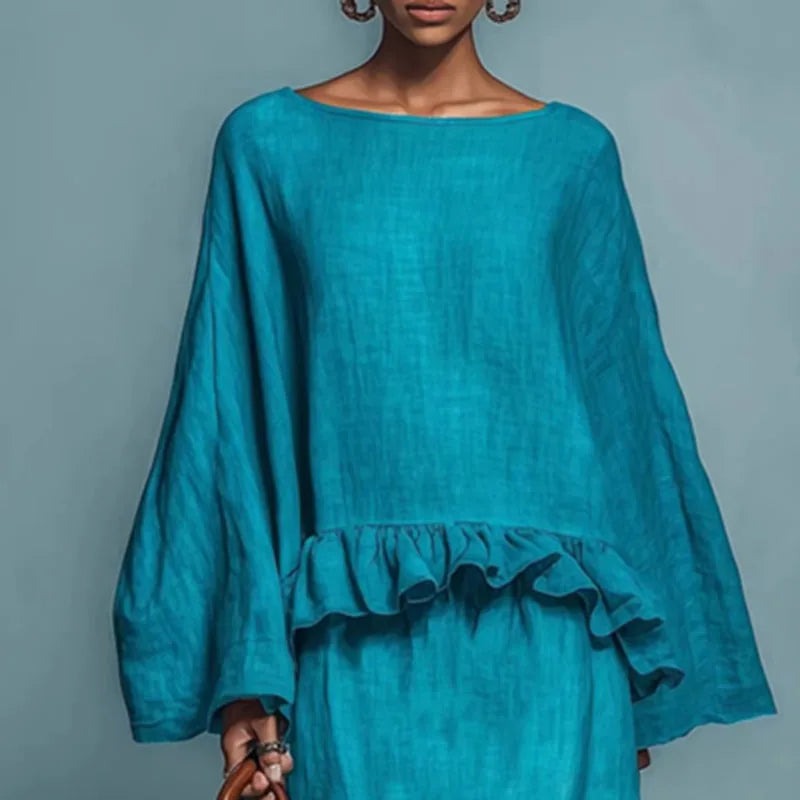 FJØRNA Hannah Bohemian two-piece dress set featuring a casual wedding dress with flowing, bohemian-style fabric and intricate details.