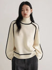 Turtleneck Sweater Women Contrast Seam Relaxed Fit